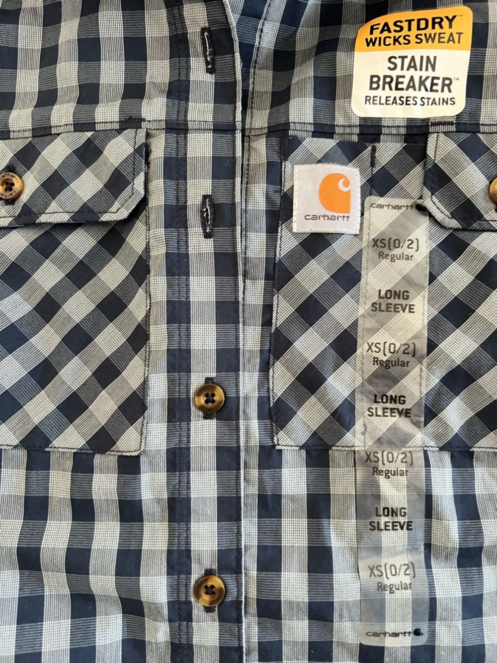 Carhartt Force Woman’s Navy and Grey Plaid Button-Down Shirt. Size XS New - Picture 2 of 7